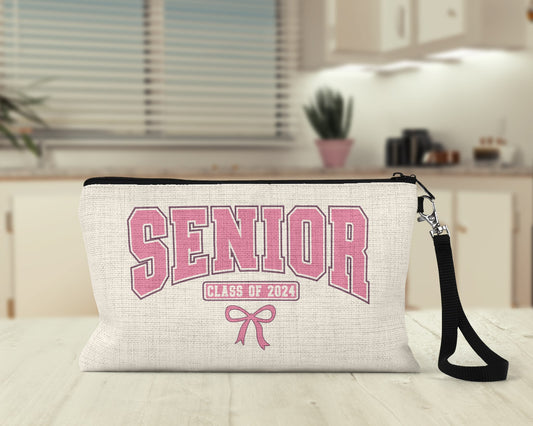 Senior pink bow graduation makeup bag wristlet