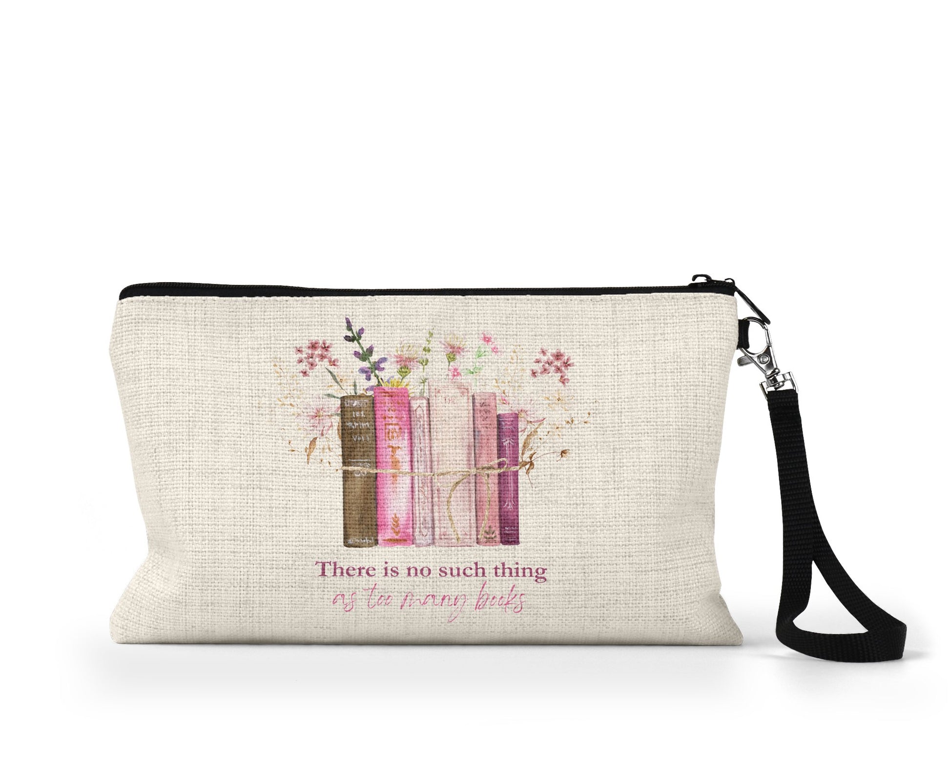 Book lover makeup bag on counter