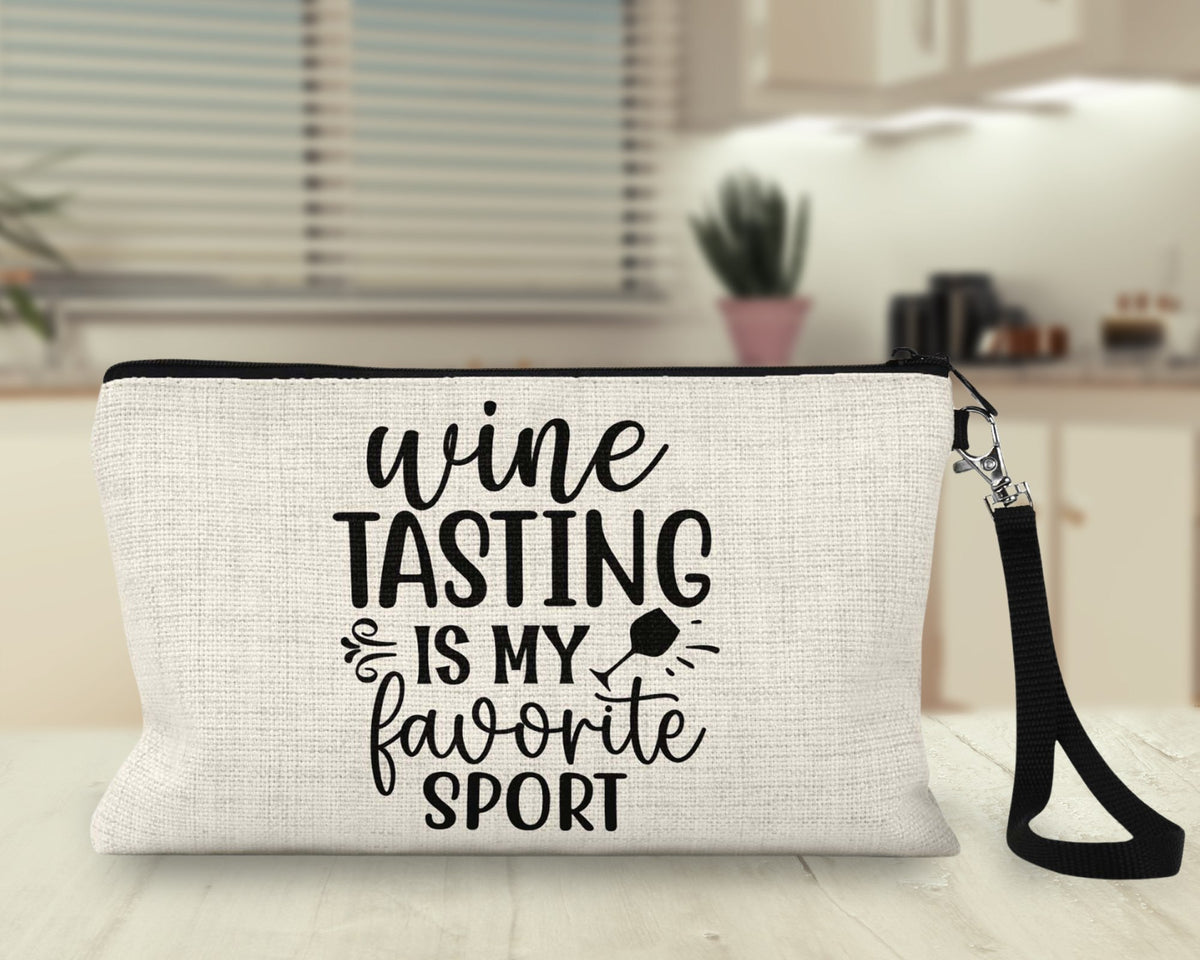 Wine tasting is my favorite sport makeup bag wristlet