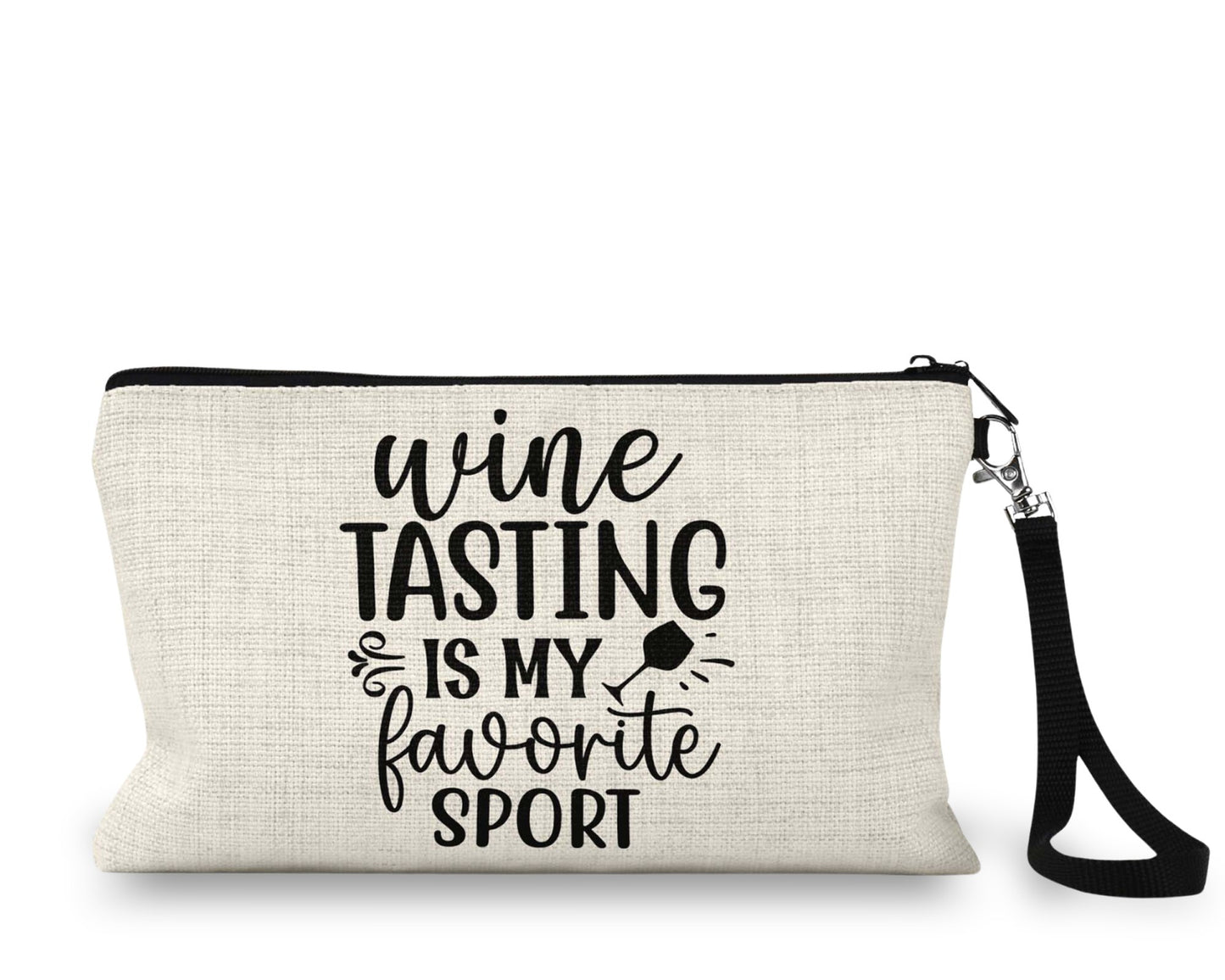 Wine tasting makeup bag on counter