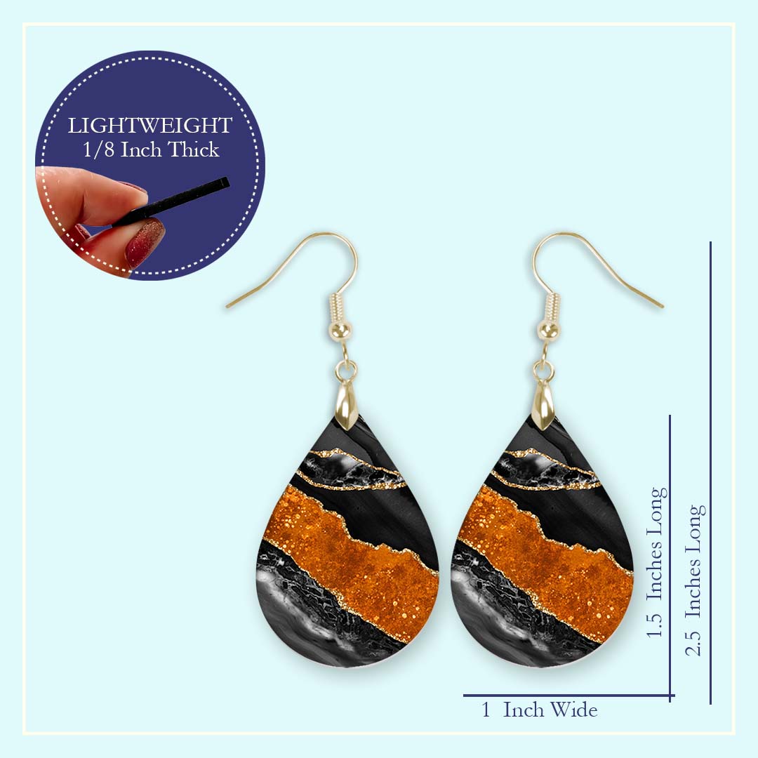 Size guide: teardrop is 1.5 inches long, 2.5 inches total drop, 1 inch wide, 1/8 inch thick