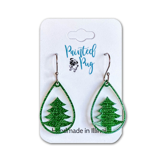 Christmas Tree Acrylic Teardrop Earrings