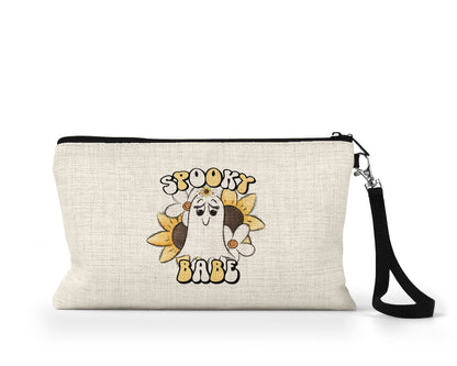 Spooky Babe retro ghost Makeup Bag front view on a white background