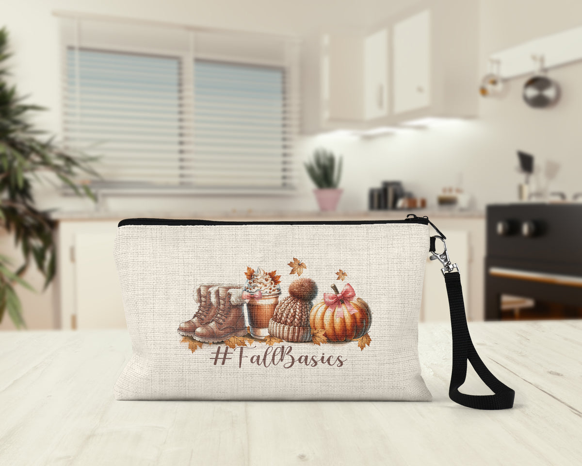 Fall Basics Makeup Bag on a kitchen counter
