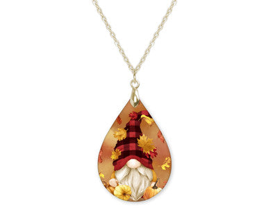 Fall Gnome Teardrop Shape Necklace