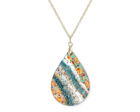 Fall Pumpkin Milkyway Teardrop Shape Necklace