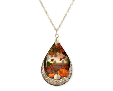Fall Pumpkin Teardrop Shape Necklace