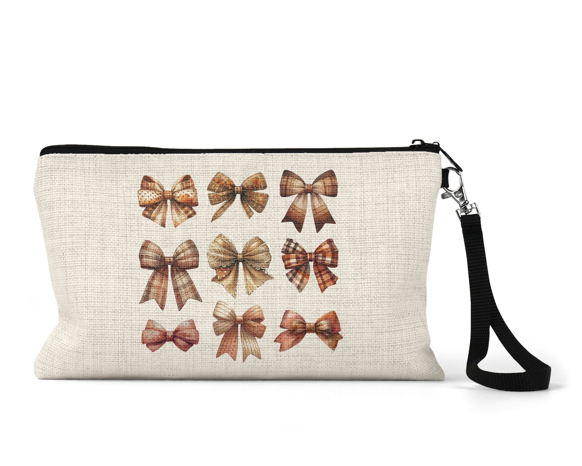 Fall Plaid Bows Makeup Bag front view on a white background