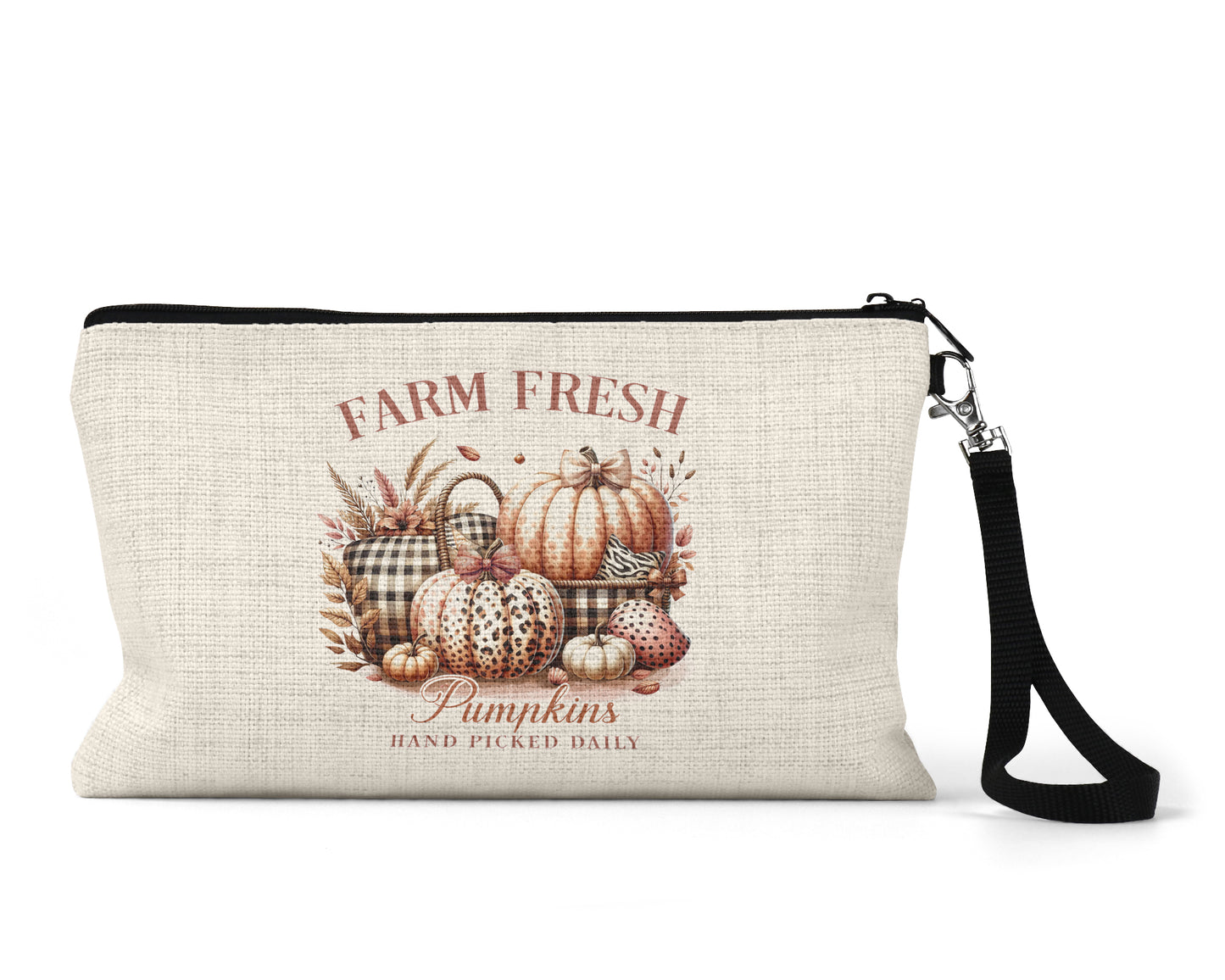 Farm Fresh Pumpkins Makeup Bag front view on a white background