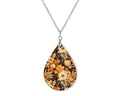Floral Black Orange Fall Teardrop Shape Necklace