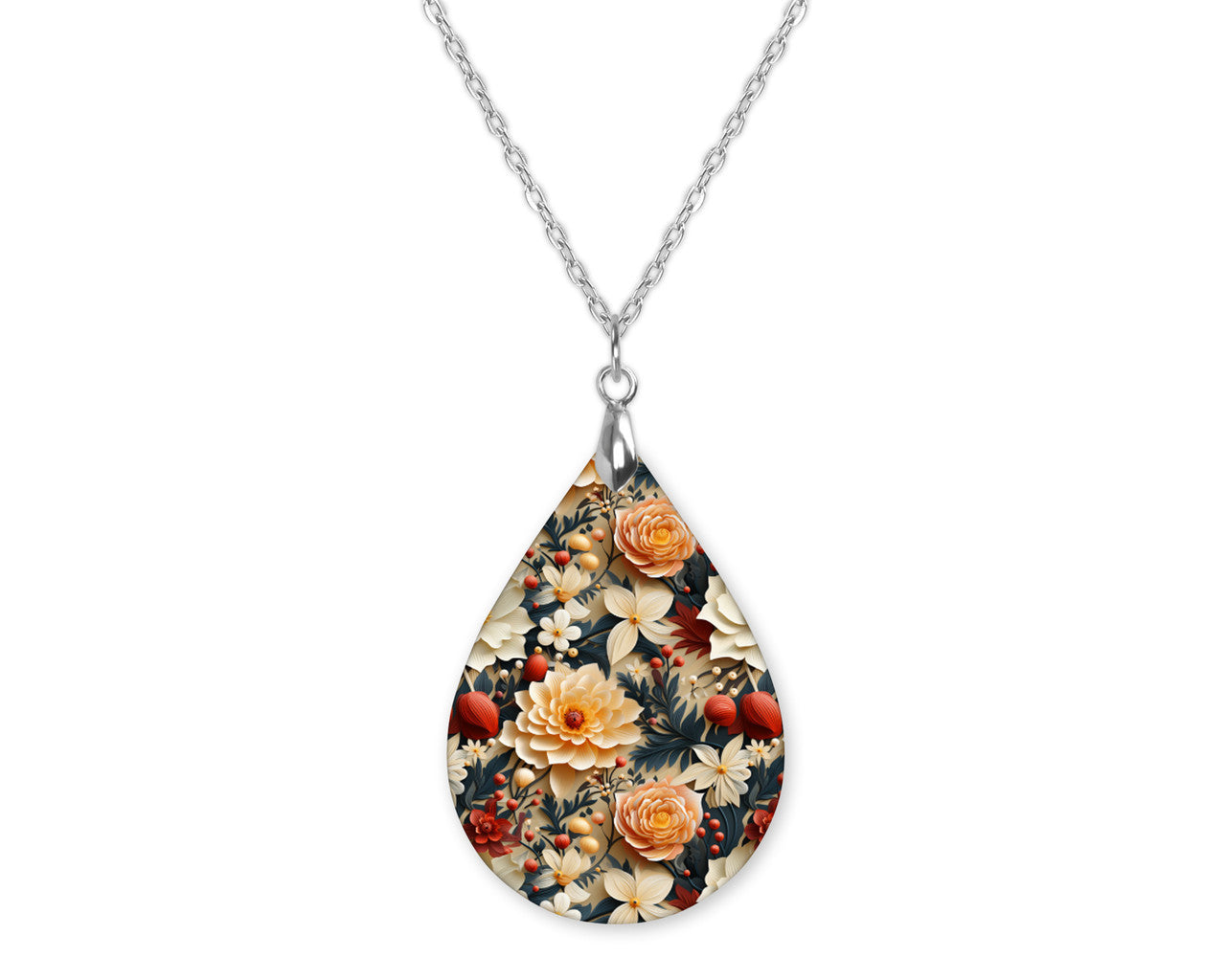 Floral Dahlia Fall Teardrop Shape Necklace