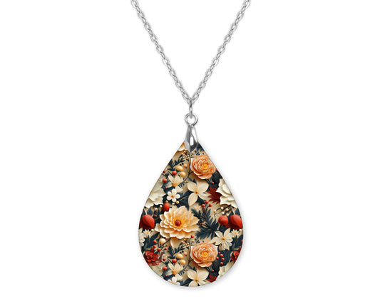 Floral Dahlia Fall Teardrop Shape Necklace