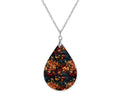 Fall Leaves Blue Orange Teardrop Shape Necklace