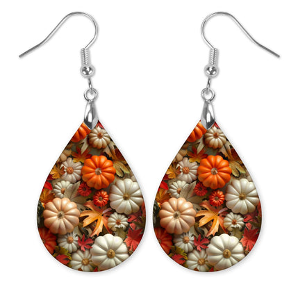 Fall Pumpkins Dangle Teardrop Earrings