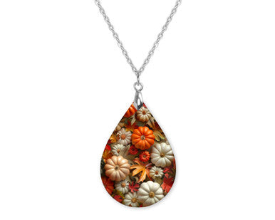 Fall Pumpkins Teardrop Shape Necklace