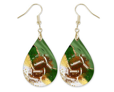 Green and Gold Football Earrings