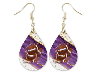 Purple & Gold Football Gameday Teardrop Earrings
