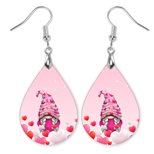 Valentine's Day Pink Gnome Heart Earrings
