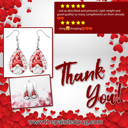 Valentine's Day Gnome Teardrop Earrings