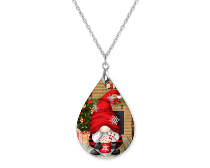 Gnome Hot Cocoa Christmas Teardrop Shape Necklace