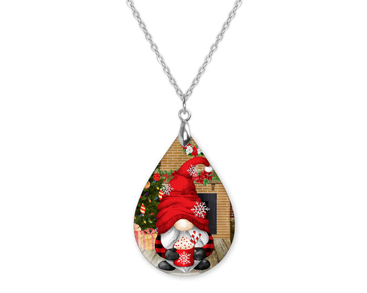 Gnome Hot Cocoa Christmas Teardrop Shape Necklace