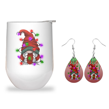 Gnome Christmas Lights 12oz Wine Tumbler And A Pair Of Earrings