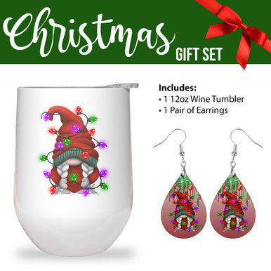 Gnome Christmas Lights 12oz Wine Tumbler And A Pair Of Earrings