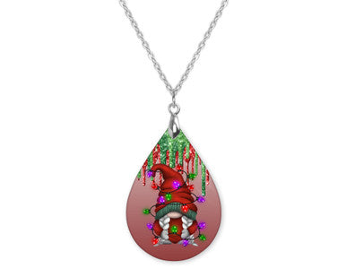 Gnome Christmas Lights Teardrop Shape Necklace