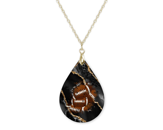 Gold Black Football Teardrop Shape Necklace