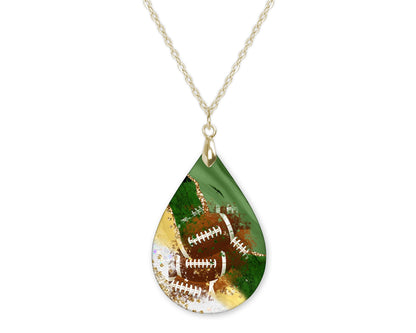 Green Gold Football Teardrop Shape Necklace
