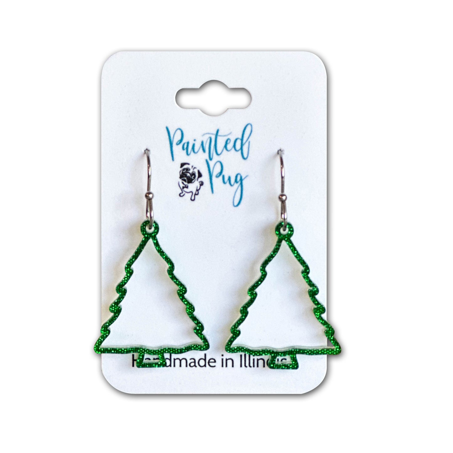 Green Christmas Tree Earrings – Glitter Acrylic Design
