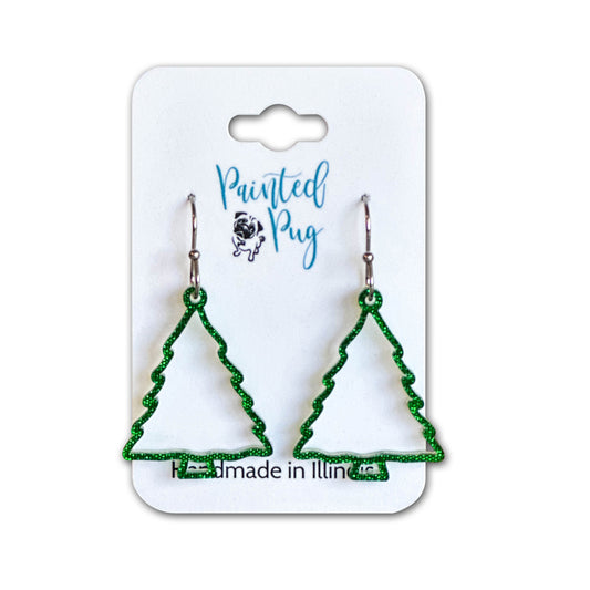 Green Christmas Tree Earrings – Glitter Acrylic Design