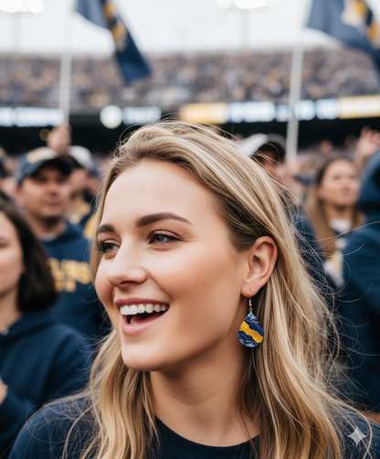 Indigo Blue & Gold Teardrop Earrings – Handmade Statement Earrings in Two Sizes