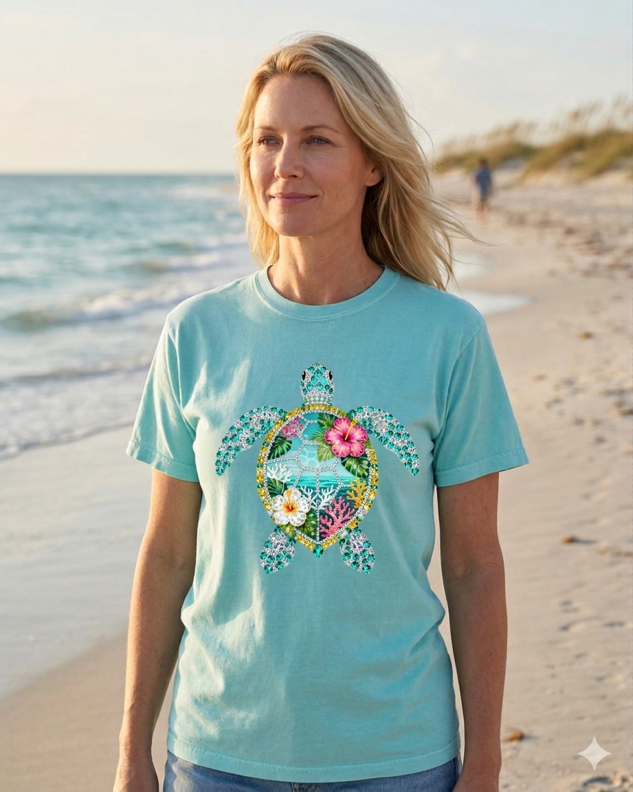Sea Turtle Floral Graphic T-Shirt – Tropical Turtle Comfort Colors Mint Tee