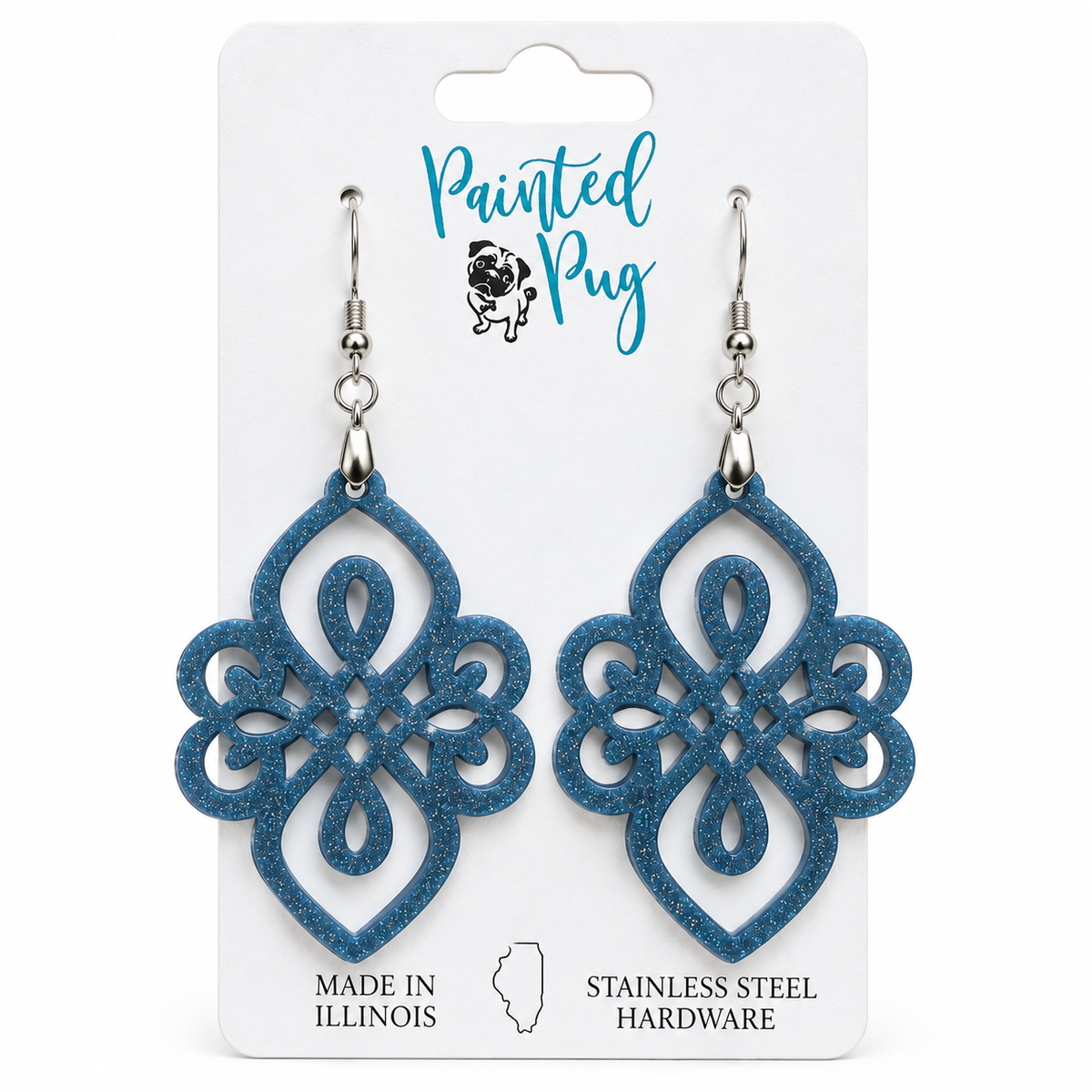 Navy Shimmer Filigree Dangle Earrings