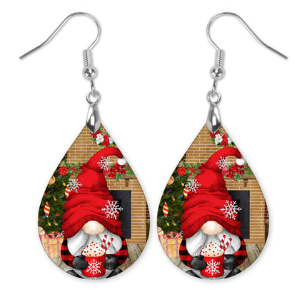 Gnome Christmas Hot Cocoa Teardrop Earrings - Handmade Holiday Jewelry