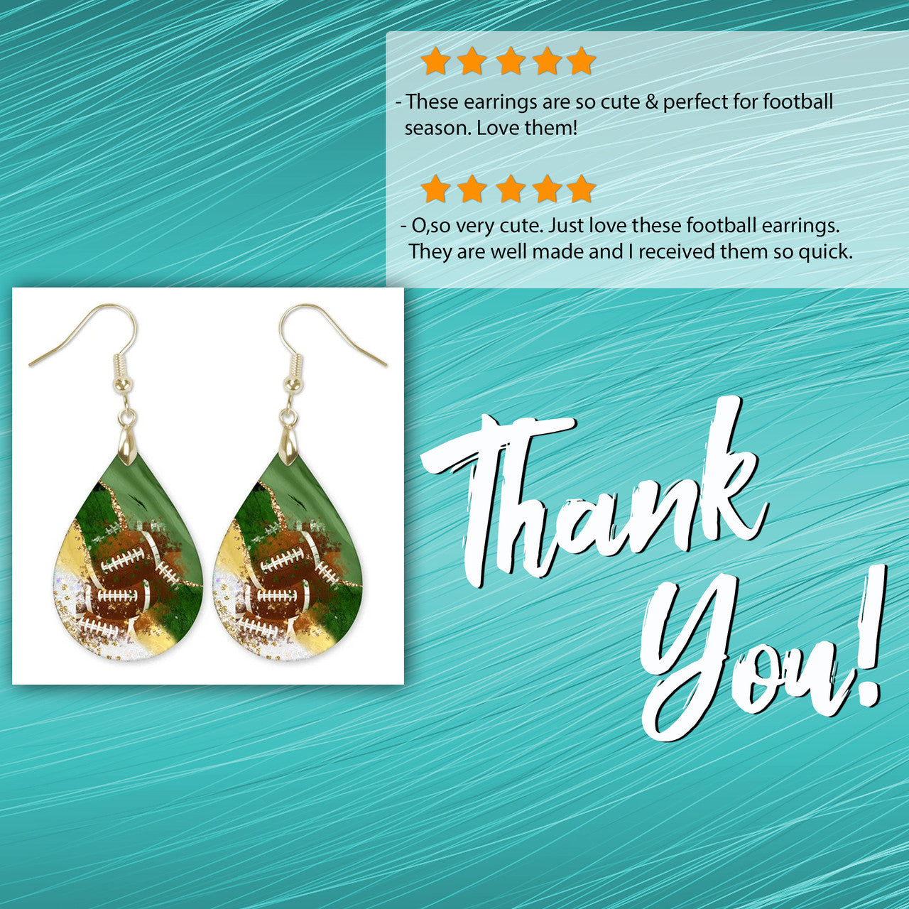 Green and Gold Football Earrings