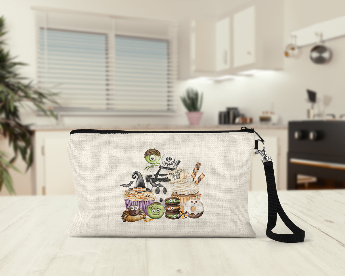 Halloween Sweets Makeup Bag on a kitchen counter