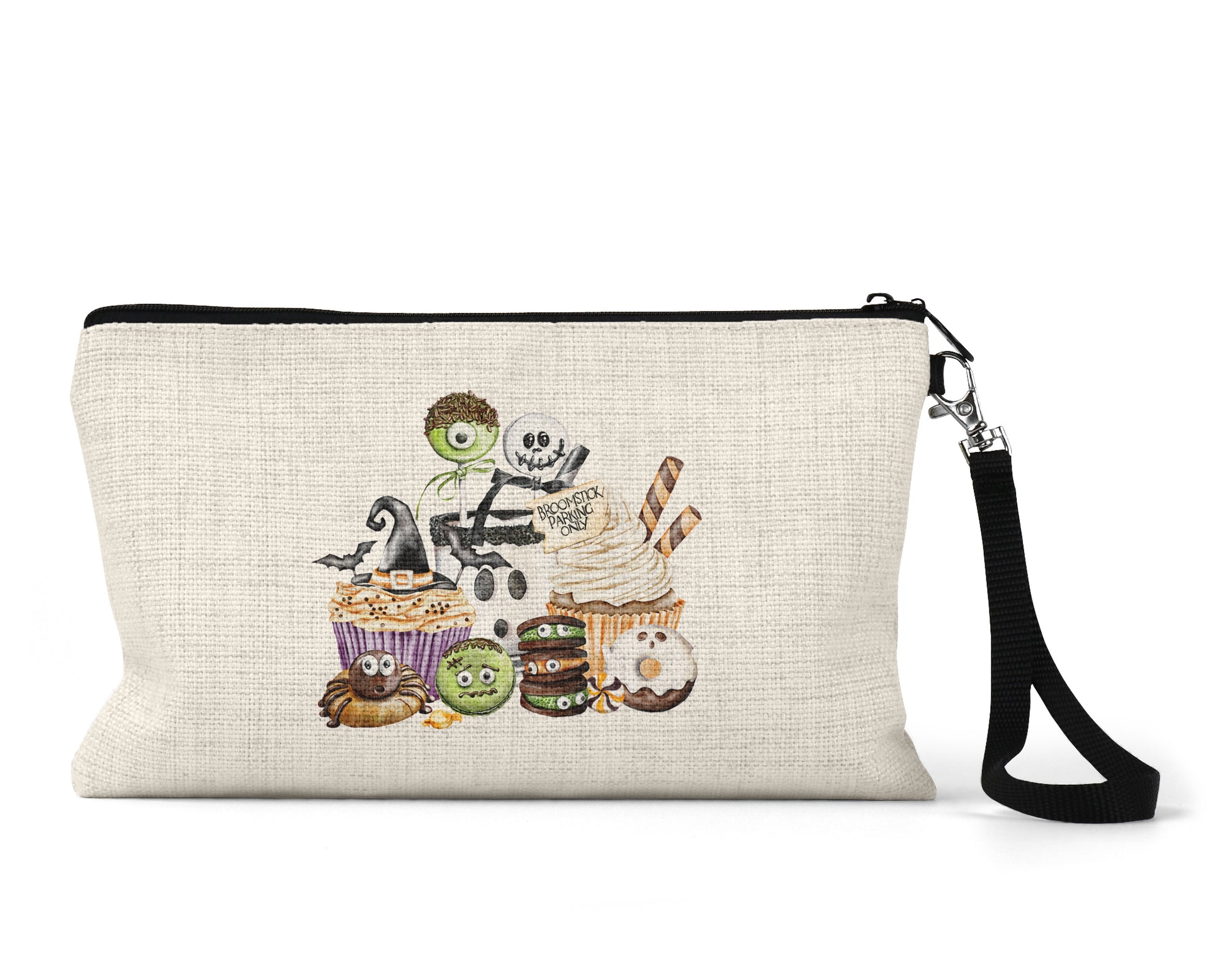Halloween Sweets Makeup Bag front view on a white background