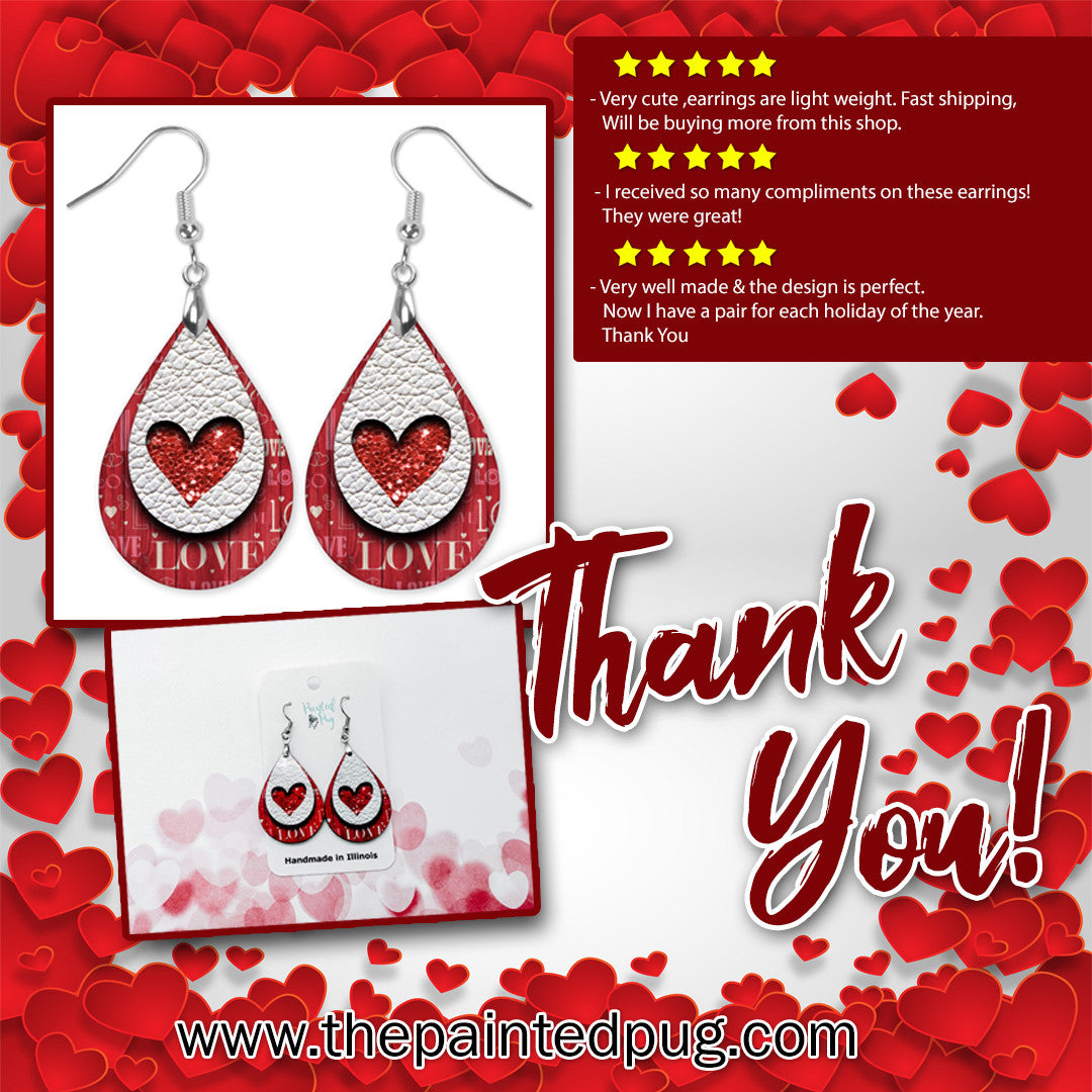 Valentine's Day Heart Teardrop Earrings - Handmade in Illinois