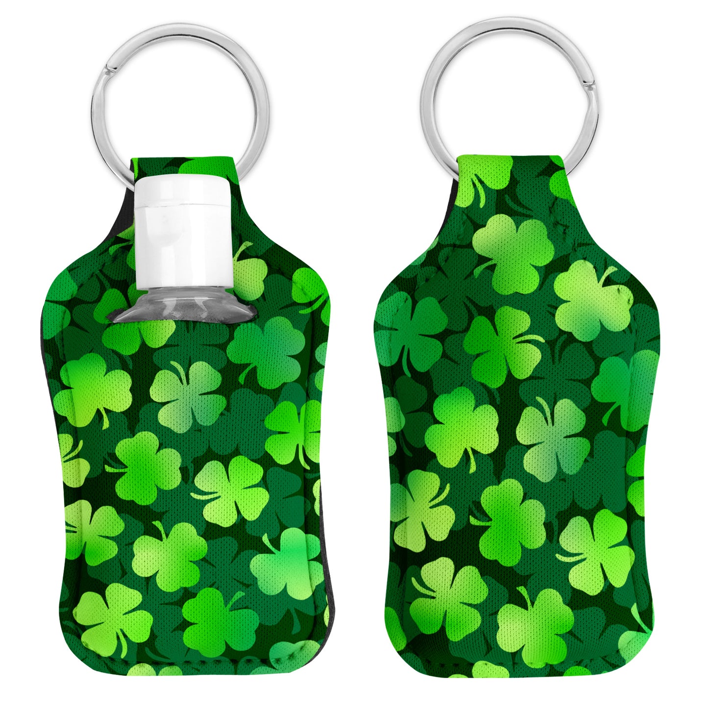 St Patrick’s Day Hand Sanitizer Holder Keychain – Shamrock Neoprene Holder with Keyring