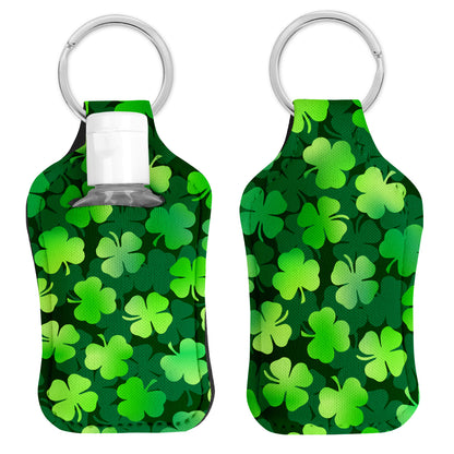 St Patrick’s Day Hand Sanitizer Holder Keychain – Shamrock Neoprene Holder with Keyring