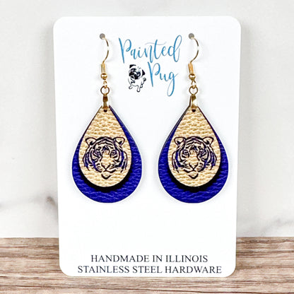 Tiger Teardrop Earrings – Purple and Gold
