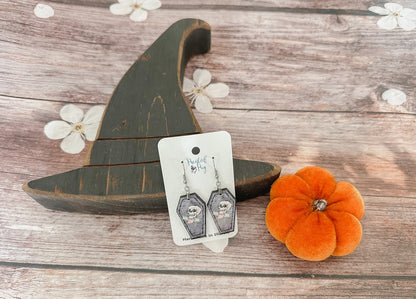 Coffin Casket Halloween Hardboard Dangle Drop Earrings