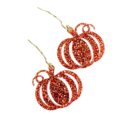Bronze Glitter Pumpkin Earrings – Handmade Fall Dangle Earrings for Women, Hypoallergenic Jewelry for Halloween & Thanksgiving