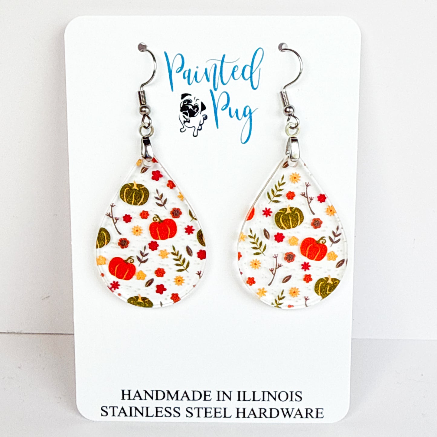 Fall Pumpkin Earrings for Women Acrylic Teardrop