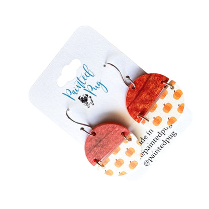 Pumpkin Print and Rust Half Circle Acrylic Earrings