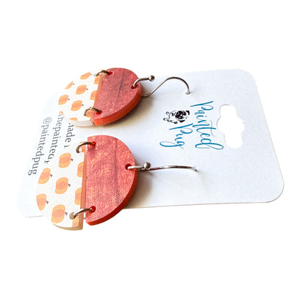 Pumpkin Print and Rust Half Circle Acrylic Earrings