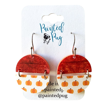 Pumpkin Print and Rust Half Circle Acrylic Earrings