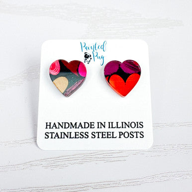 Heart Earrings – Colorful Acrylic Studs with Stainless Steel Posts